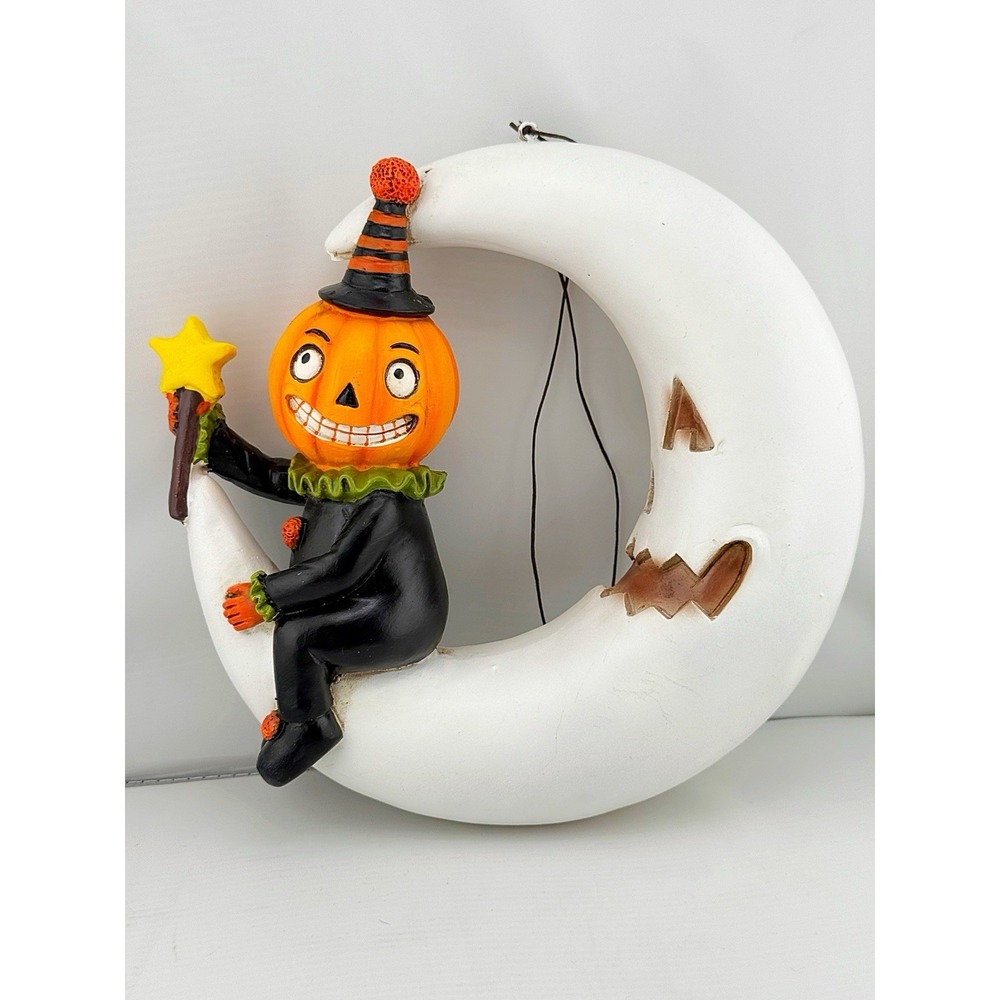 Pumpkin Clown Sitting On The Moon Halloween Decor. Possible Bethany Lowe Design